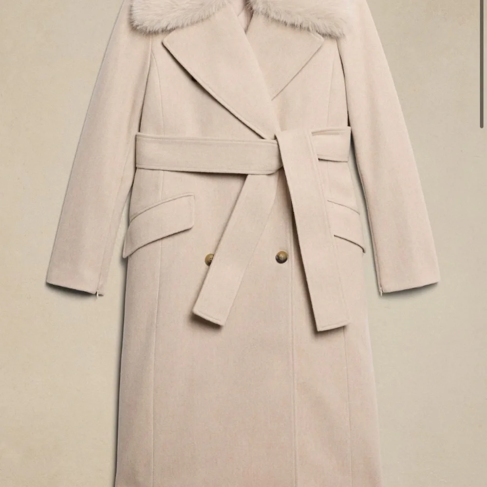 NWT XL Banana Republic Factory Cream Trench Coat with Fur Collar - Picture 5 of 5